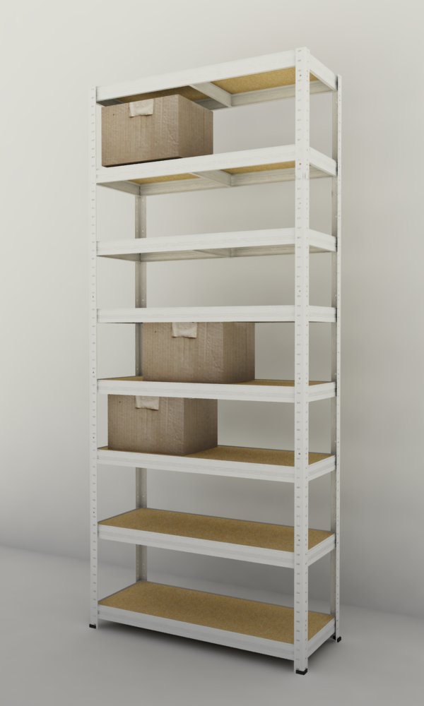 Kovový regál Futur 2700x900x450/8, biela, 350kg/pol.