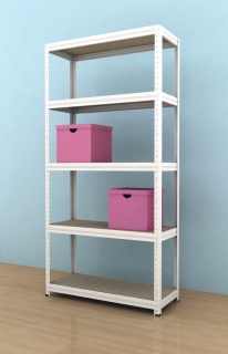 Kovový regál Futur 1600x900x350/5, biela, 250kg/pol.