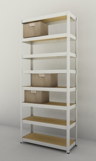 Kovový regál Futur 2000x900x350/8, biela, 250kg/pol.