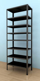 Kovový regál Drumy 2700x800x400/8, 130kg/pol., čierna 