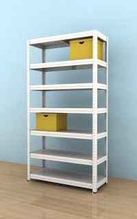 Kovový regál Futur 2100x900x350/7, biela, 350kg/pol.lamino