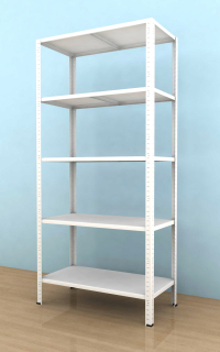 Kovový regál Drumy 2100x900x400/5, 130kg/pol., biela 