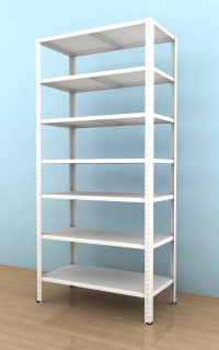 Kovový regál Drumy 2100x900x400/7, 130kg/pol., biela