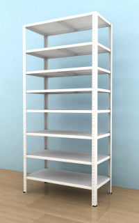Kovový regál Drumy 2100x900x400/8, 130kg/pol., biela