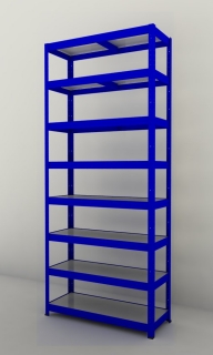 Kovový regál Futur 2100x900x500/8, modrá, 350kg/pol. lamino
